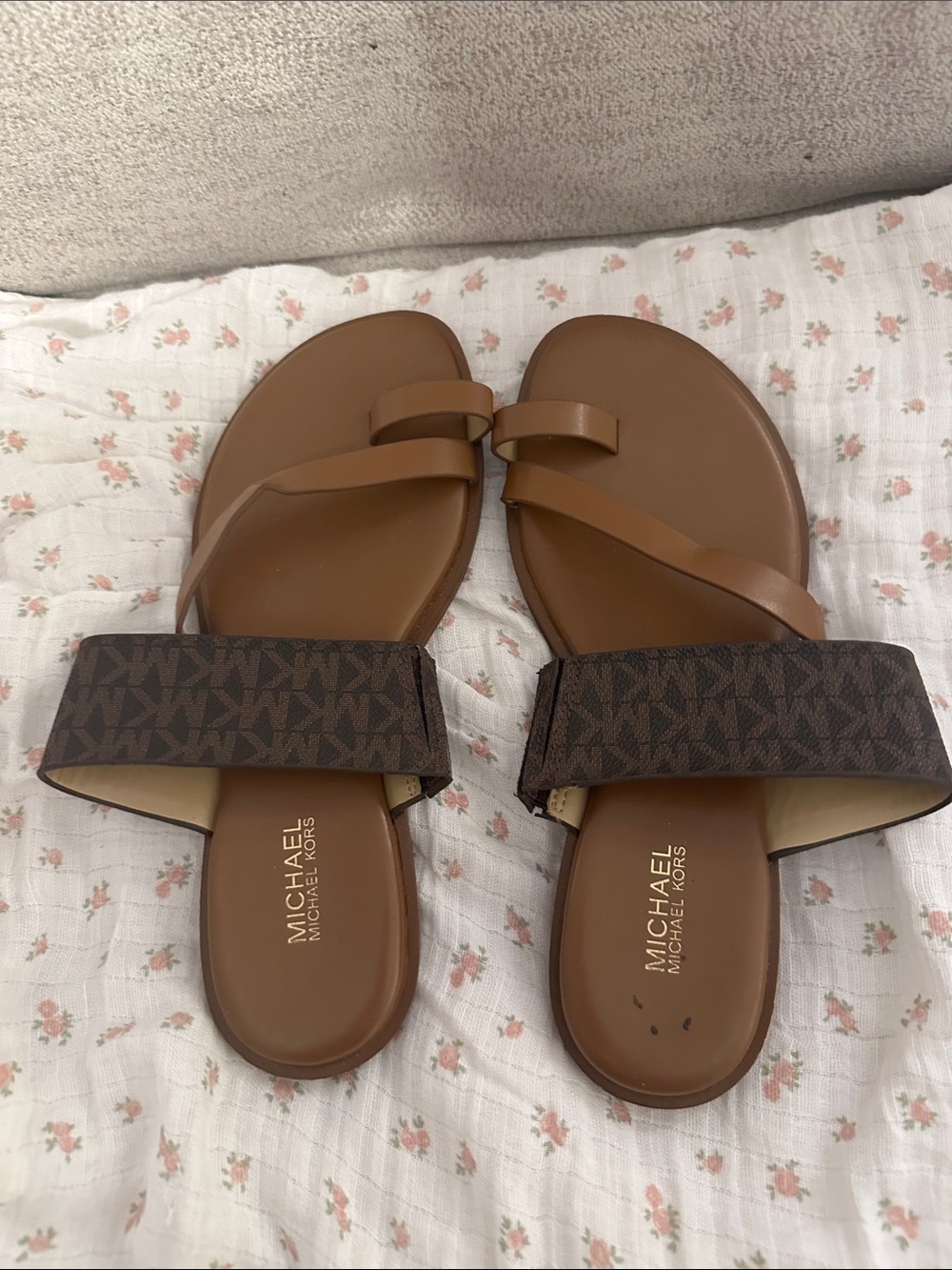 Michael Kors Brown Logo Strap Toe-Loop Sandals